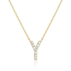 14k Yellow Gold Created Diamond Initial Y Letter Pendant Necklace Plated