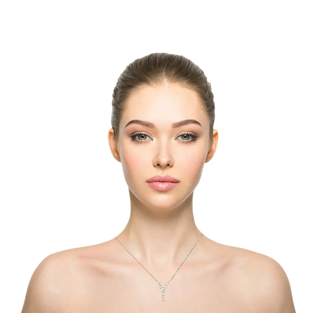 14k Yellow Gold Created Diamond Initial Y Letter Pendant Necklace Plated
