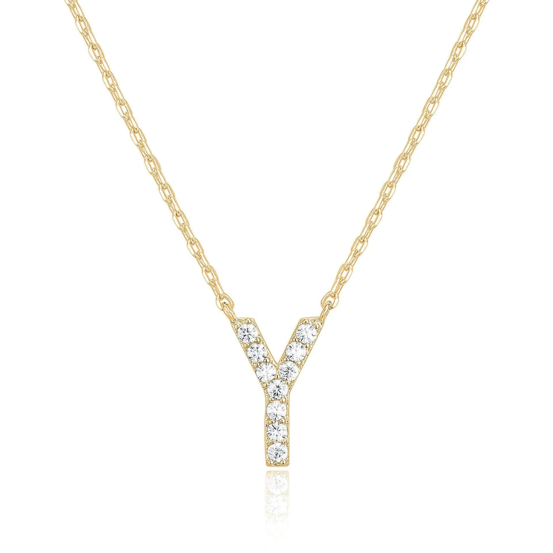 14k Yellow Gold Created Diamond Initial Y Letter Pendant Necklace Plated