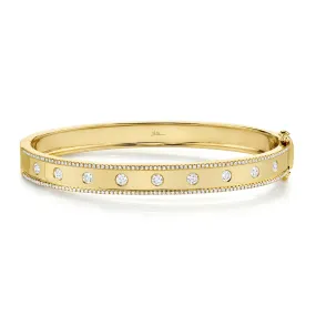 14K Yellow Gold Diamond Border Hinged Bangle (Medium)