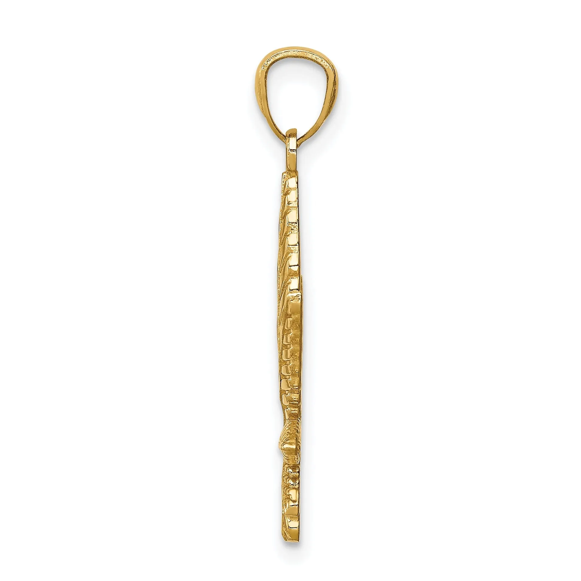 14k Yellow Gold Hemp Leaf Textured Polished Finish Pendant