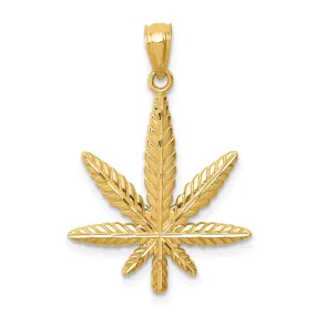14k Yellow Gold Hemp Leaf Textured Polished Finish Pendant