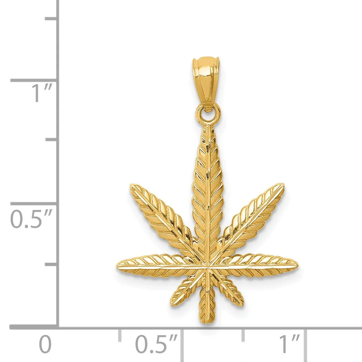 14k Yellow Gold Hemp Leaf Textured Polished Finish Pendant
