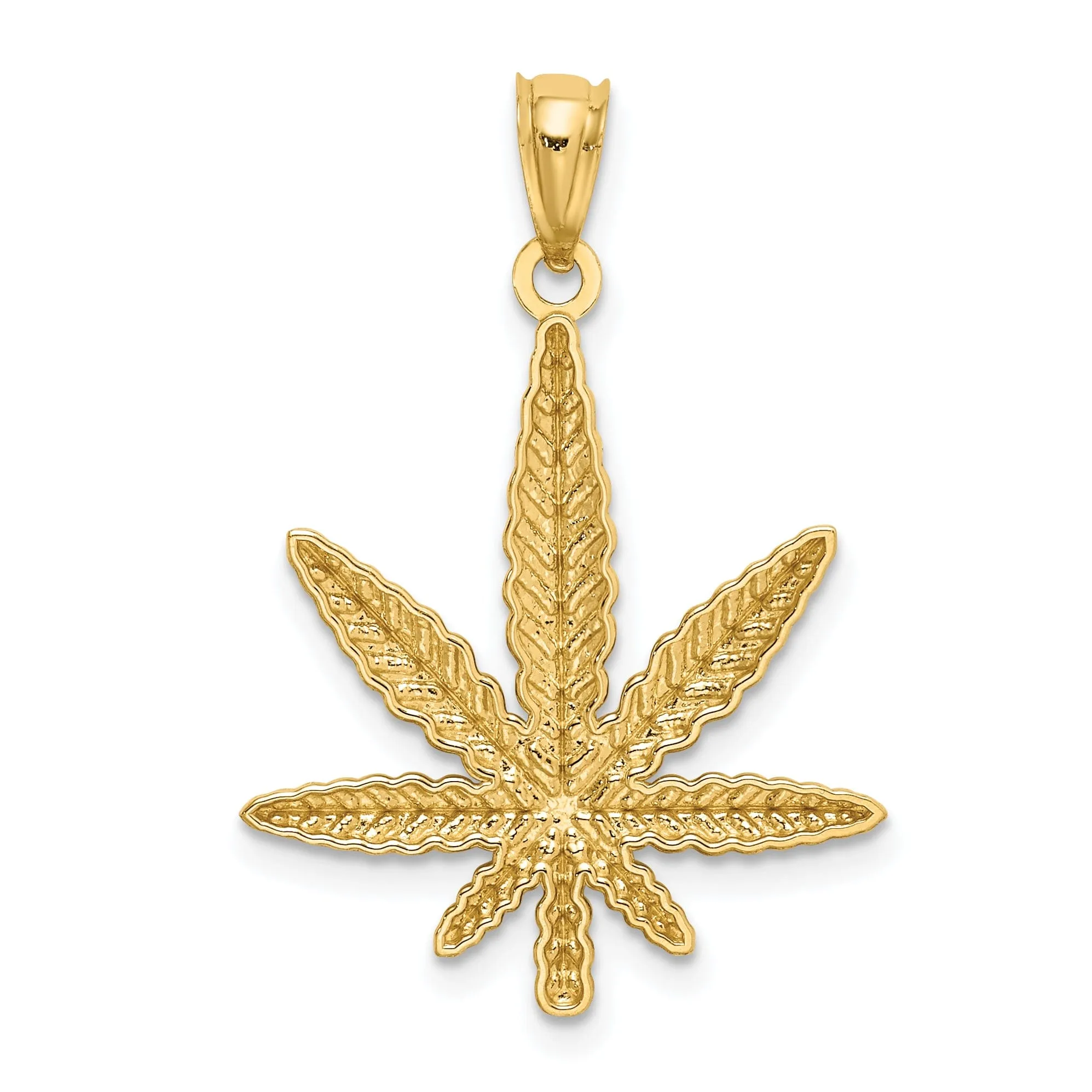 14k Yellow Gold Hemp Leaf Textured Polished Finish Pendant