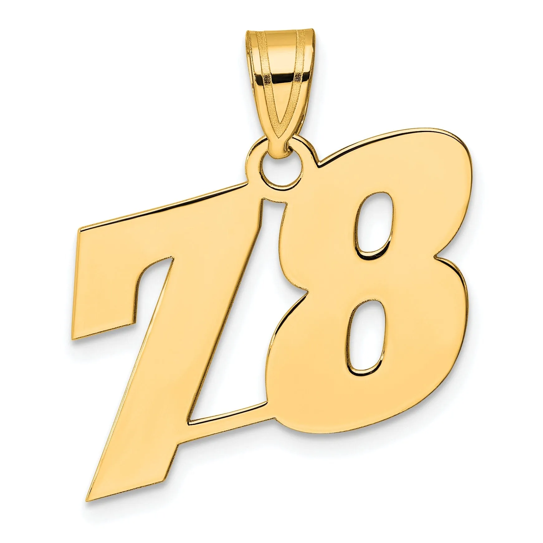 14k Yellow Gold Polished Finish Block Script Design Number 78 Charm Pendant