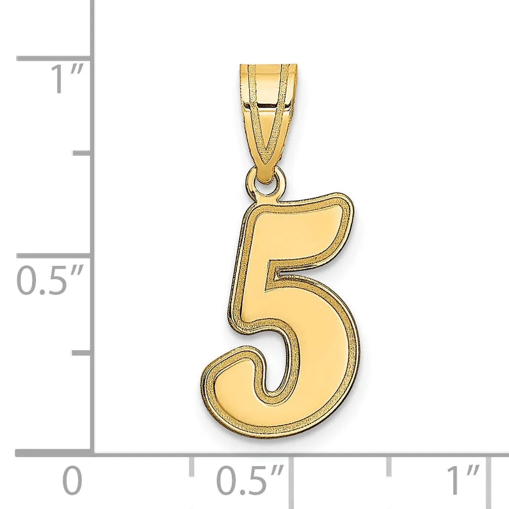 14k Yellow Gold Polished Finish Script Design Number 5 Charm Pendant