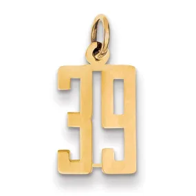 14K Yellow Gold Polished Finish Small Size Elongated Shape Number 39 Charm Pendant