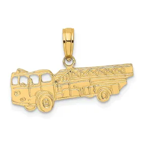 14k Yellow Gold Polished Textured Finish Ladder Fire Truck Charm Pendant