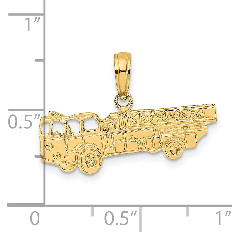 14k Yellow Gold Polished Textured Finish Ladder Fire Truck Charm Pendant