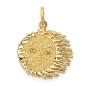14k Yellow Gold Textured Polished Finish Flaming Sun Design Charm Pendant