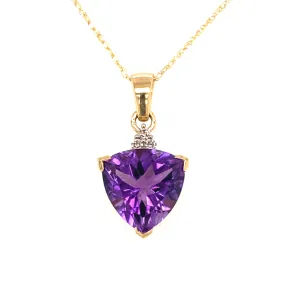 14K Yellow Gold Trillion Amethyst and Diamond Cluster Pendant