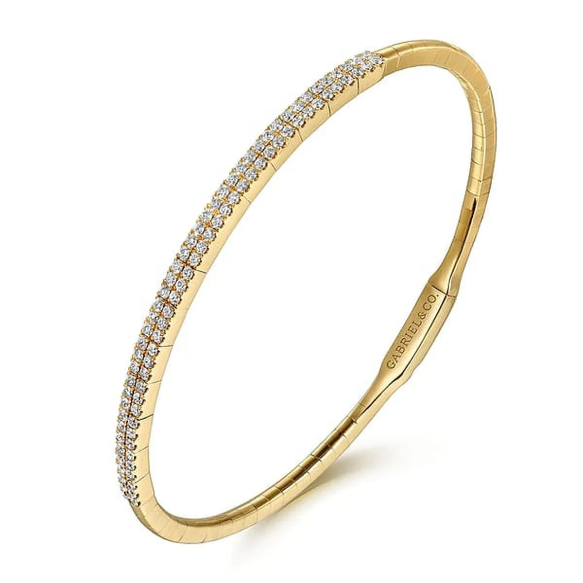 14K Yellow Gold Two Row Diamond Bangle - BG4009-62Y45JJ