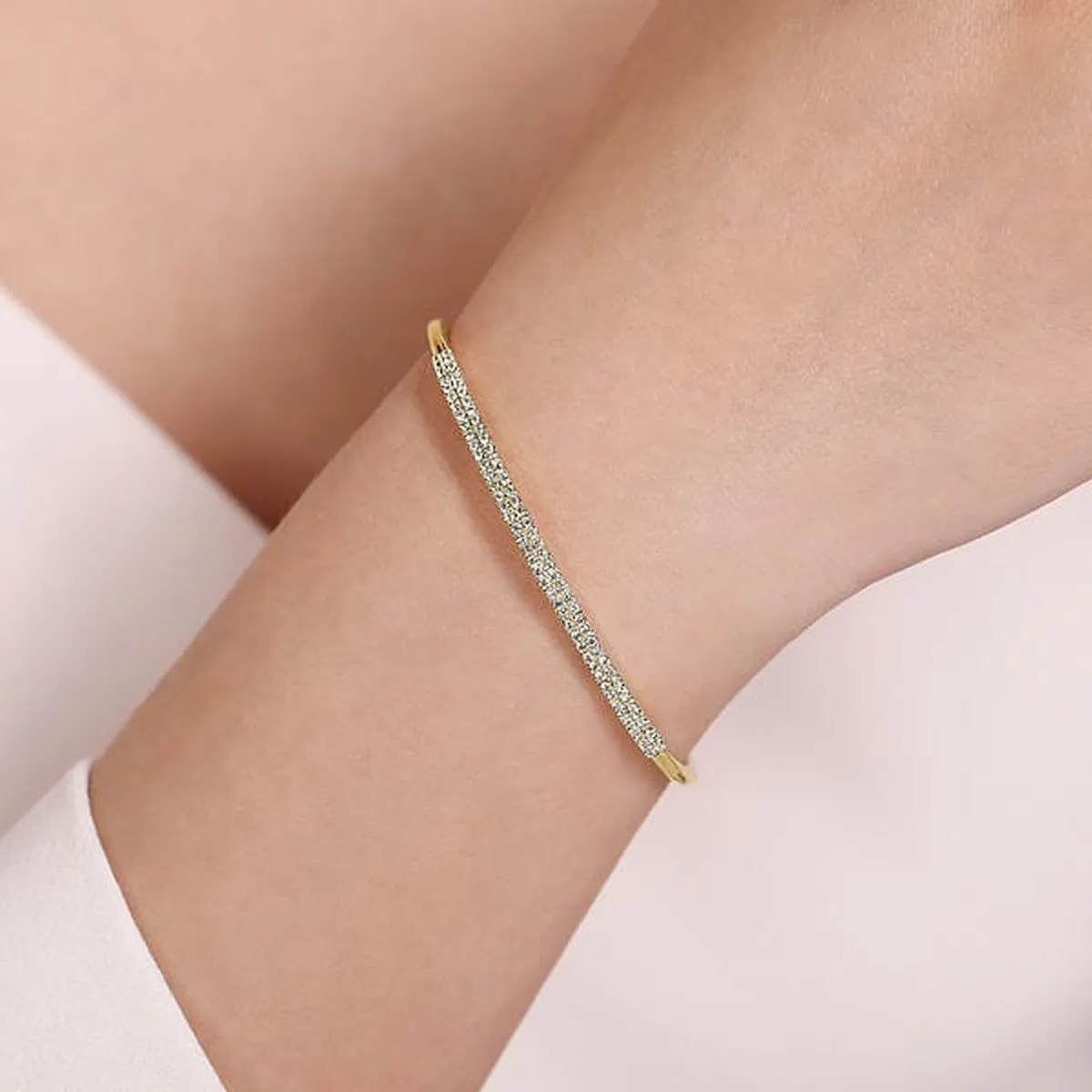 14K Yellow Gold Two Row Diamond Bangle - BG4009-62Y45JJ