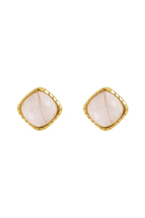 18ct Gold Plated Sterling Silver Rose Quartz Cushion Stud Earrings