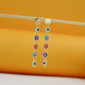 18K Gold Multi-Color Evil Eye Dangle Earring (K49)