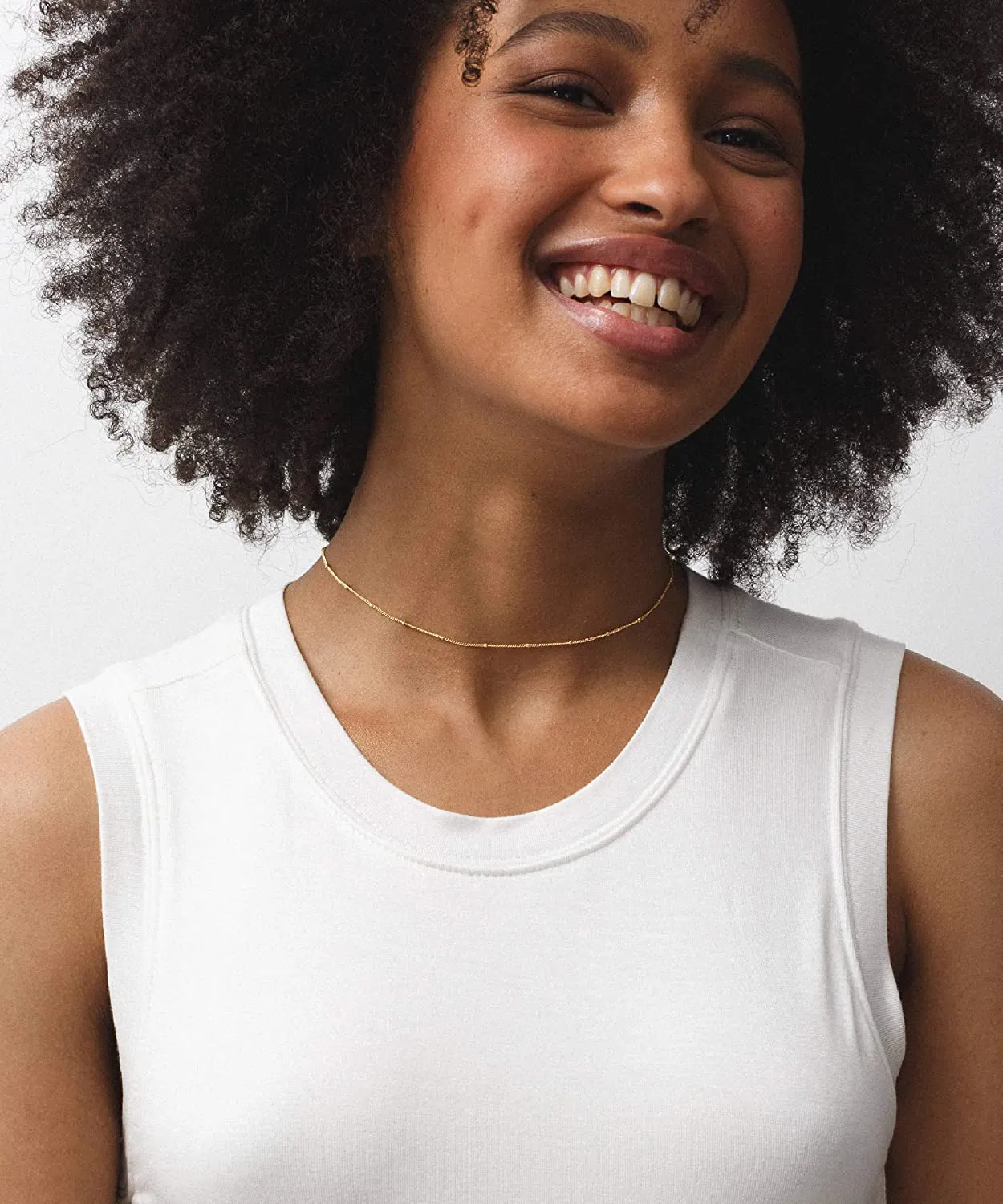18k Gold Paperclip Chain Choker Satellite Chain Lava Bead Pendant Necklace Dainty Jewelry for Women 16''