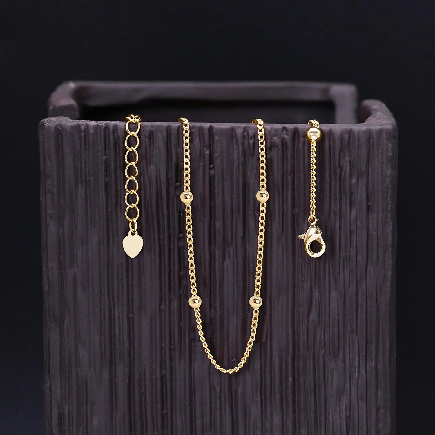 18k Gold Paperclip Chain Choker Satellite Chain Lava Bead Pendant Necklace Dainty Jewelry for Women 16''