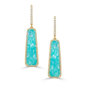 18K Yellow Amazonite and Natural Diamond Dangle Earrings