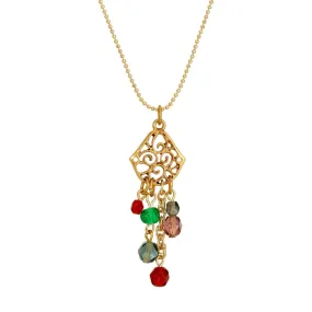 1928 Jewelry Harvest Crystals Filigree Pendant Necklace 18"