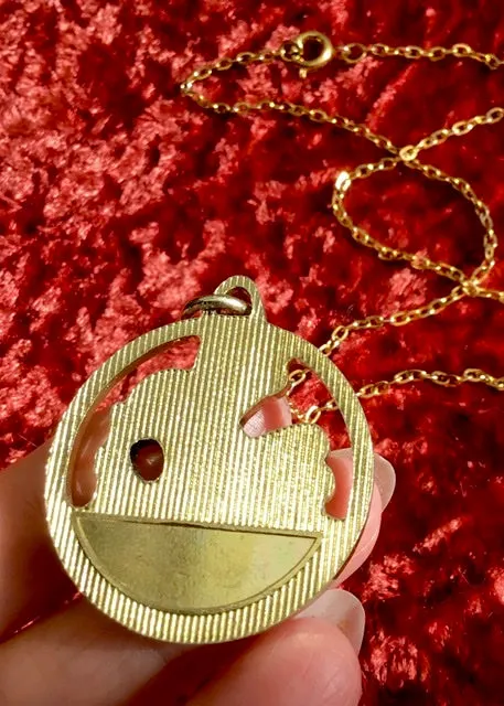 1970s Vintage Metallic Plastic St Christopher Pendant Necklace