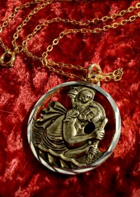 1970s Vintage Metallic Plastic St Christopher Pendant Necklace