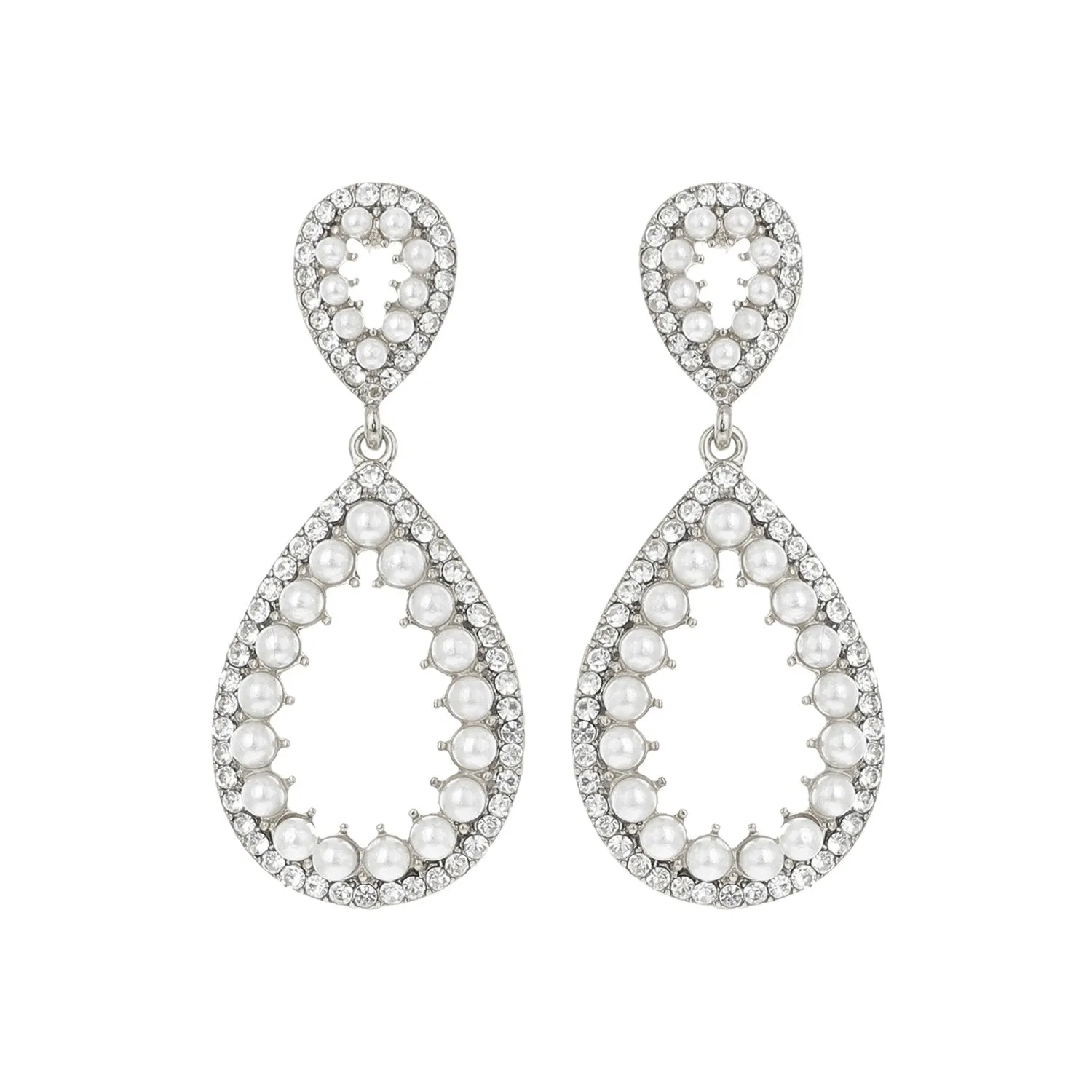 2 Tier Rhinestone Pear Teardrop Dangle Earrings