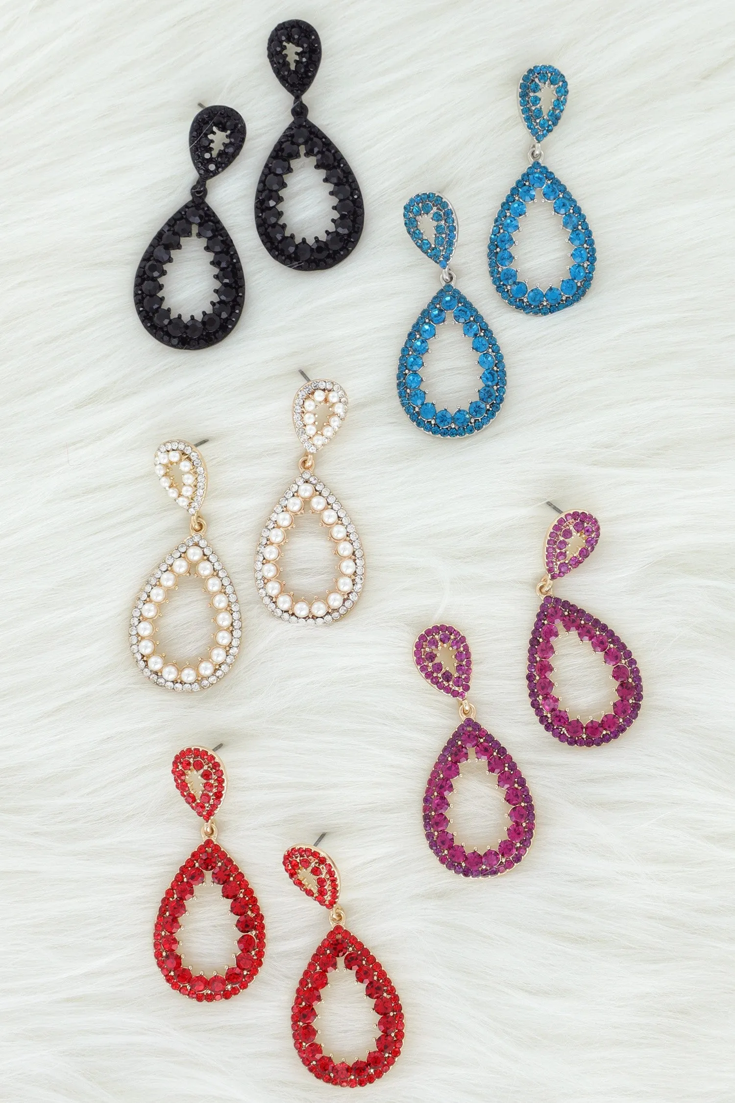 2 Tier Rhinestone Pear Teardrop Dangle Earrings