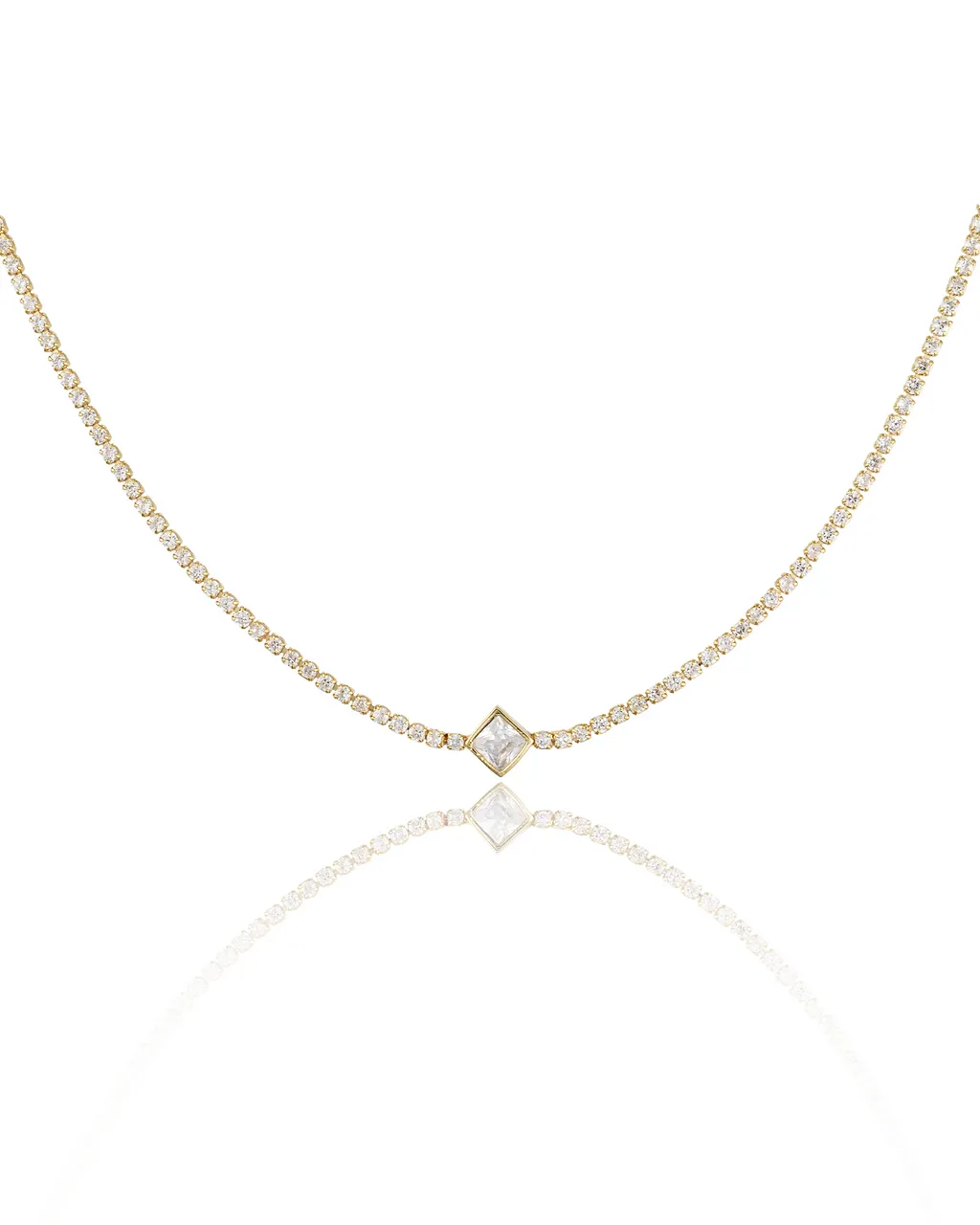 2mm Tennis Diamond Shape Stone Charm Choker (F236/I72B)