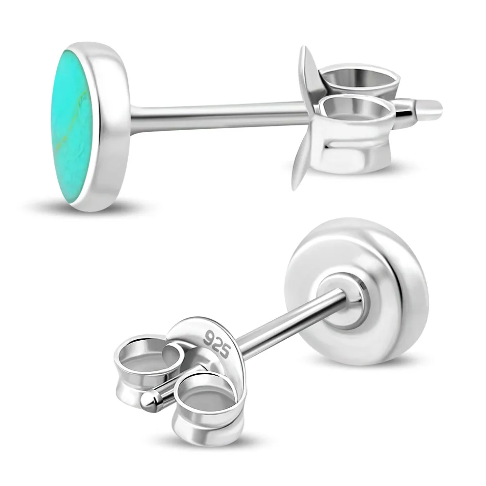 4.80mm | Turquoise Round Sterling Silver Stud Earrings