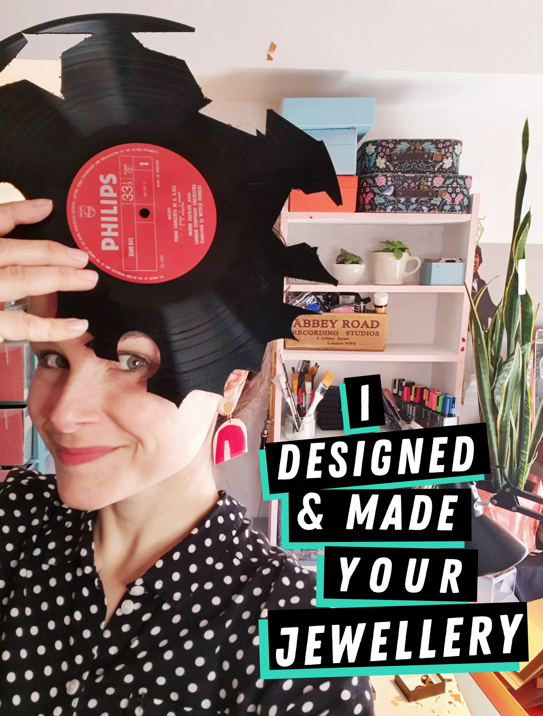 50% OFF / repurposed vinyl record earrings in pink and gold / unique Irish jewellery design