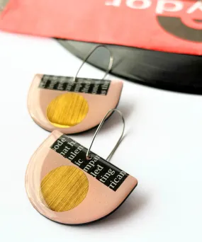 50% OFF / repurposed vinyl record earrings in pink and gold / unique Irish jewellery design