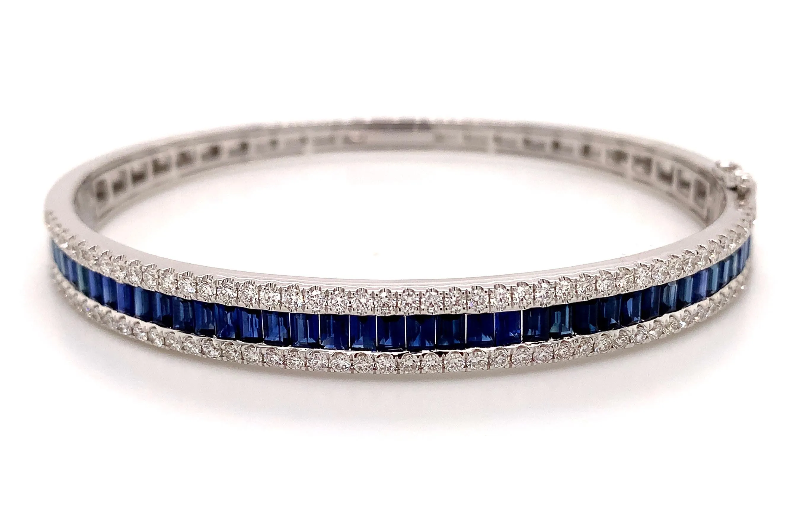 5.04ct tw Royal Blue Sapphire & Diamond White Gold Bangle Bracelet