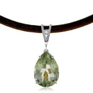 6.01 Carat 14K Solid White Gold Light Moisture Green Amethyst Diamond Necklace