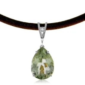 6.01 Carat 14K Solid White Gold Light Moisture Green Amethyst Diamond Necklace
