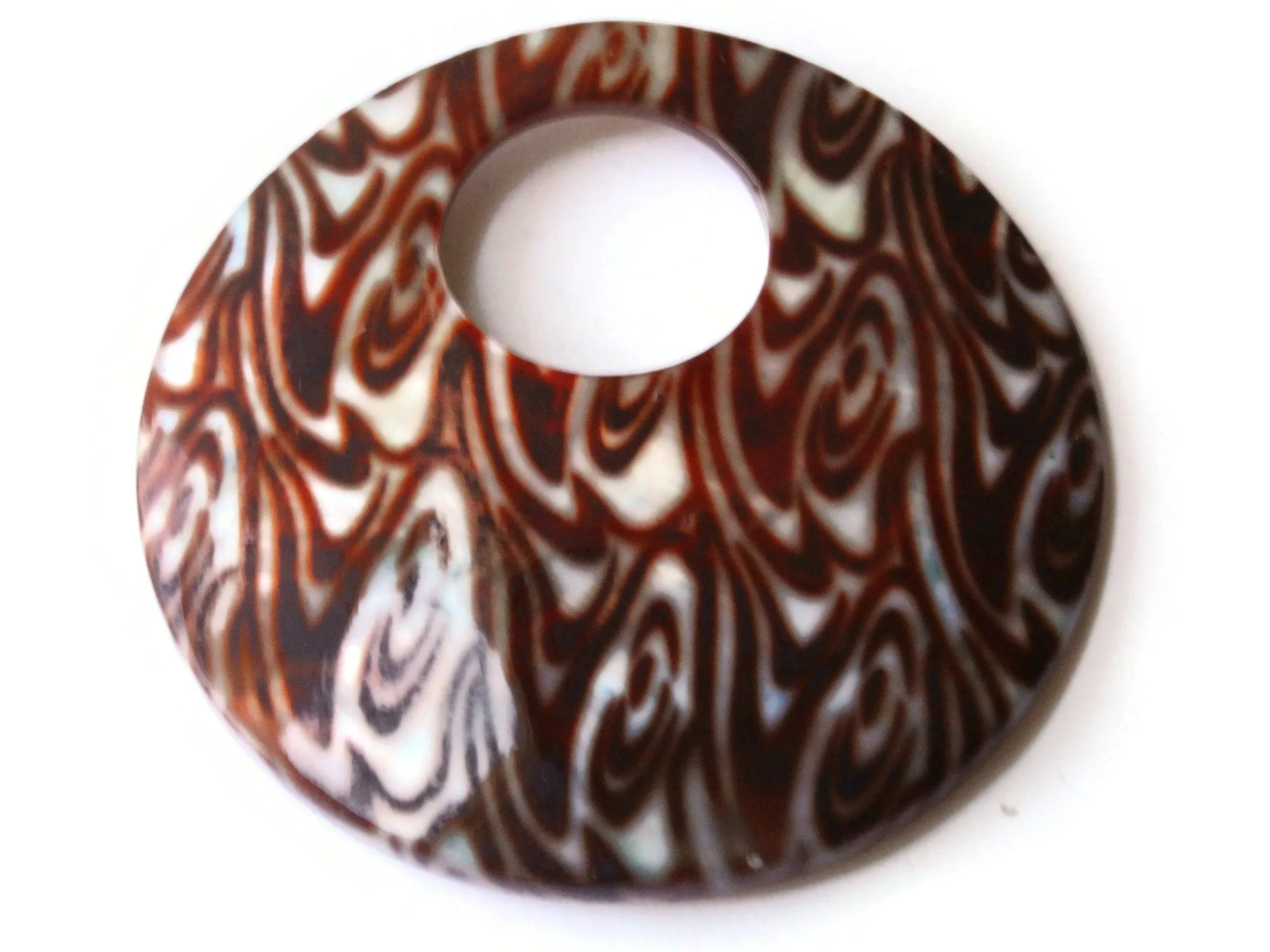 60mm Brown Swirl Printed Shell Round Go-Go Pendant