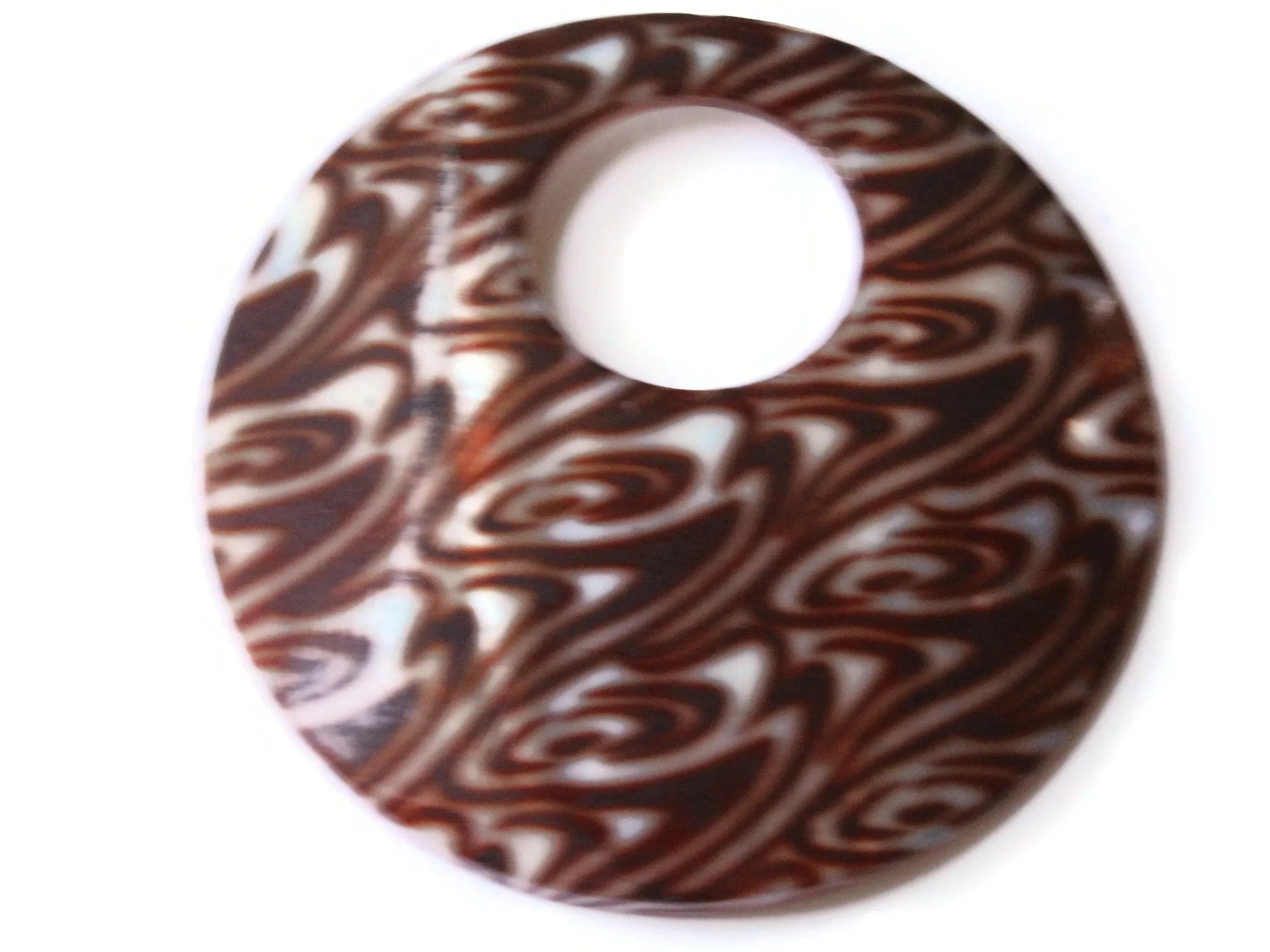 60mm Brown Swirl Printed Shell Round Go-Go Pendant