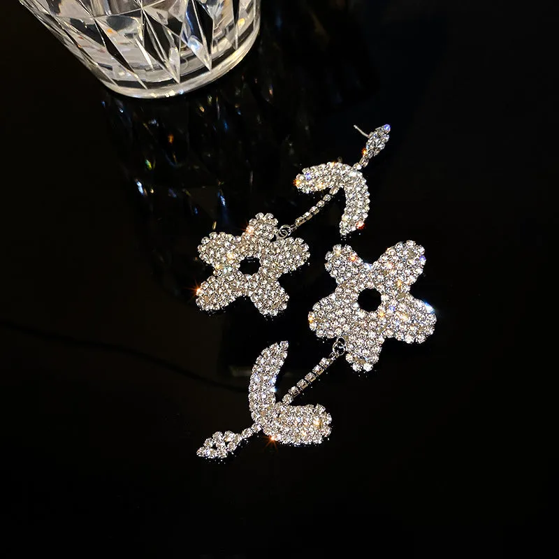 925 Silver Asymmetric Flower Earrings