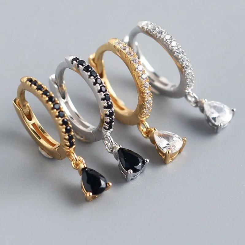925 Sterling Silver and 18K Gold-Filled Teardrop Huggie Hoop Earrings