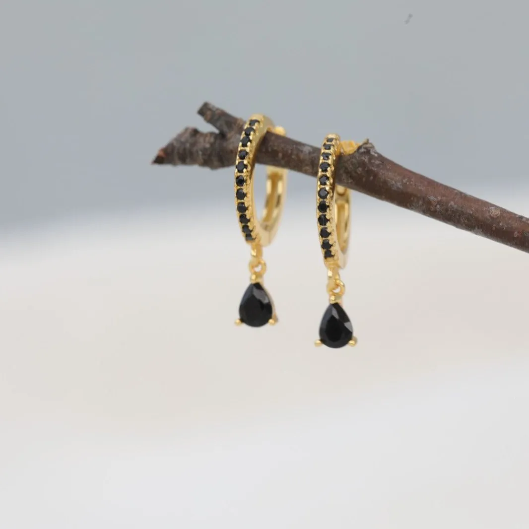 925 Sterling Silver and 18K Gold-Filled Teardrop Huggie Hoop Earrings
