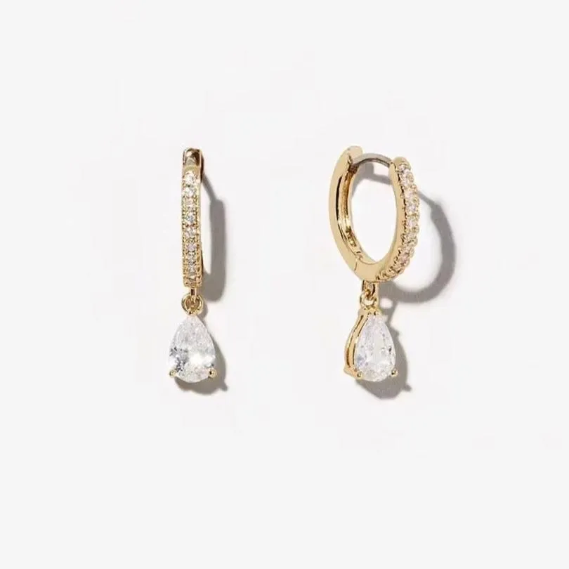 925 Sterling Silver and 18K Gold-Filled Teardrop Huggie Hoop Earrings
