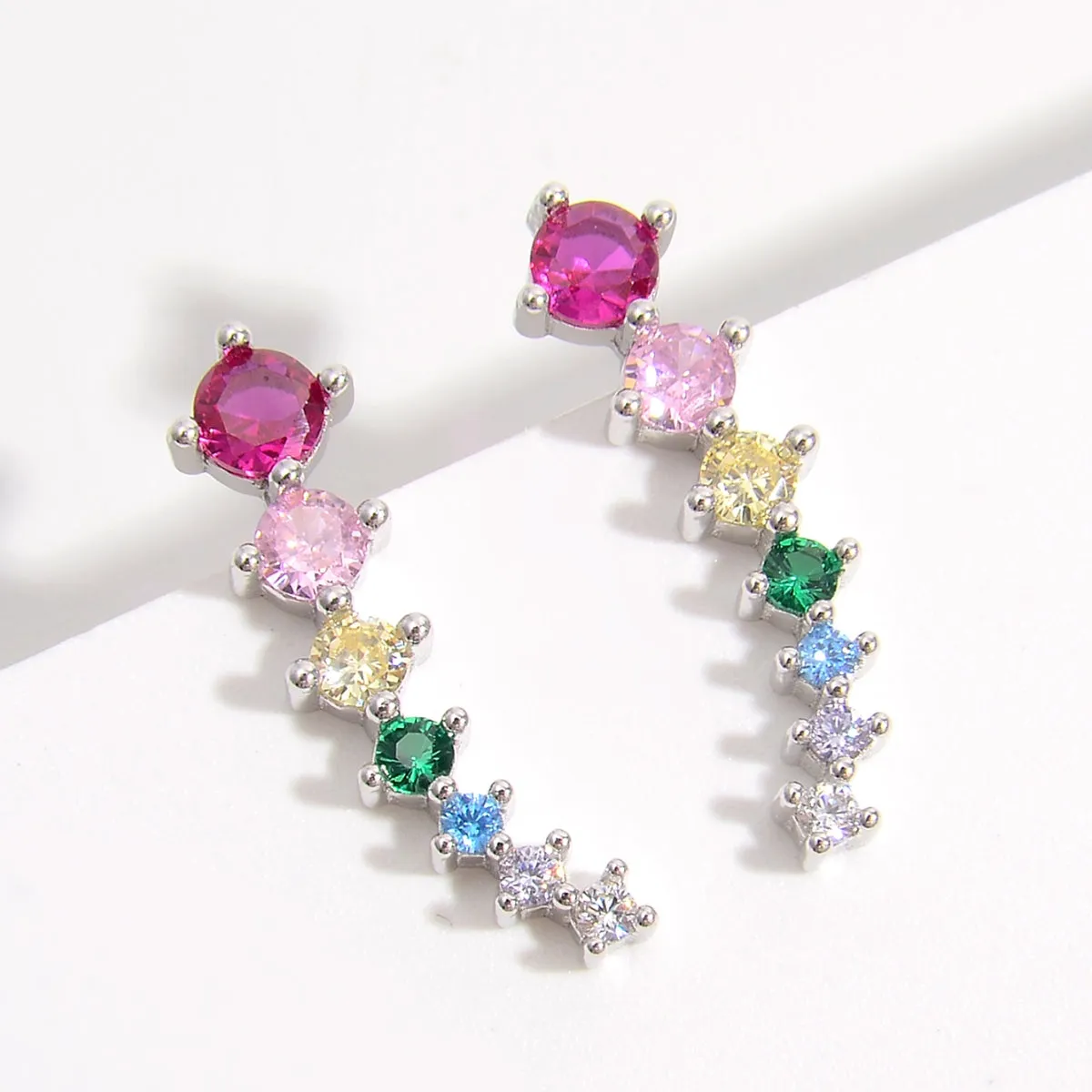 925 Sterling Silver Inlaid Multi Color Zircon Earrings