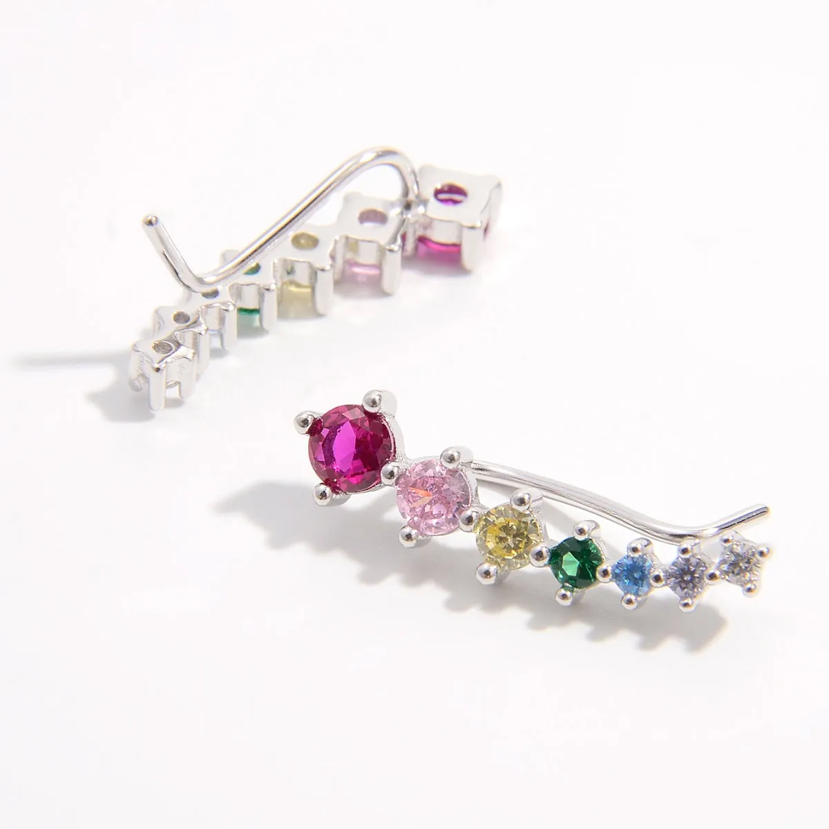 925 Sterling Silver Inlaid Multi Color Zircon Earrings