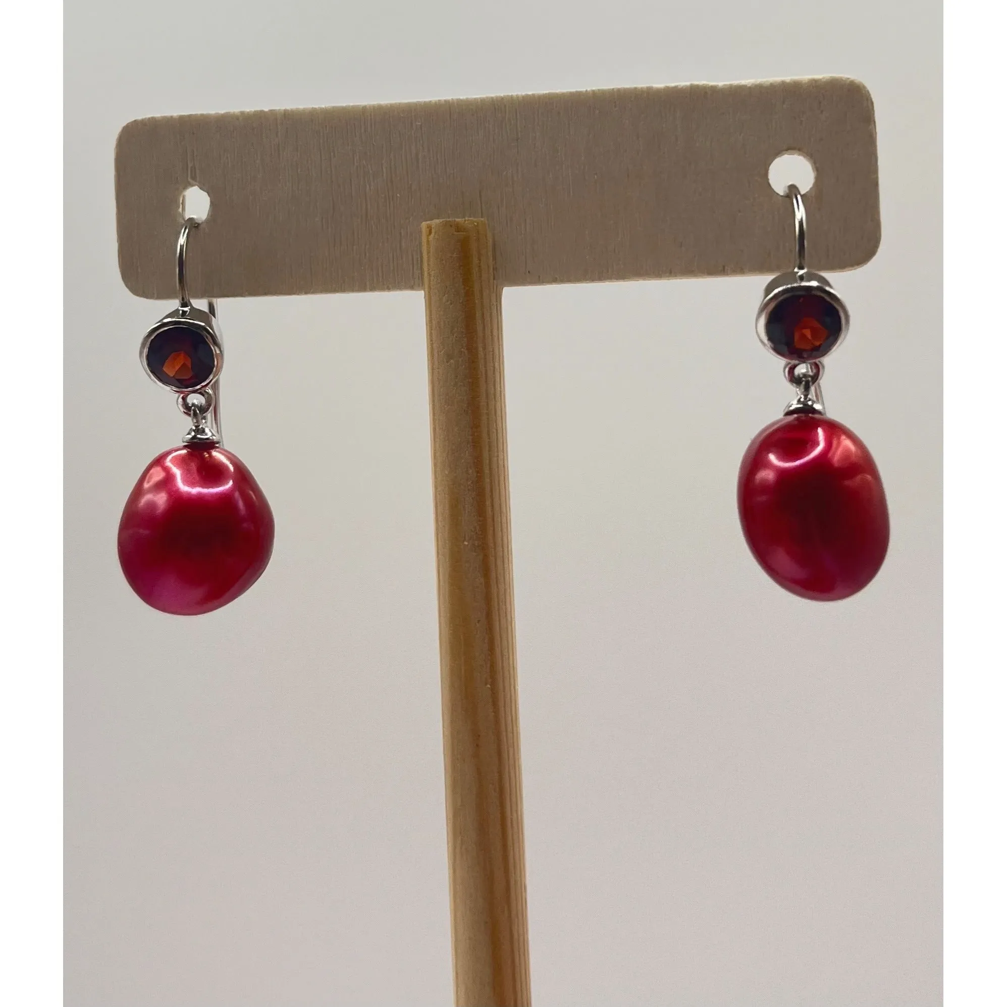 925 Sterling Silver Red Faux Pearl Drop Dangle Earrings Colorful Statement
