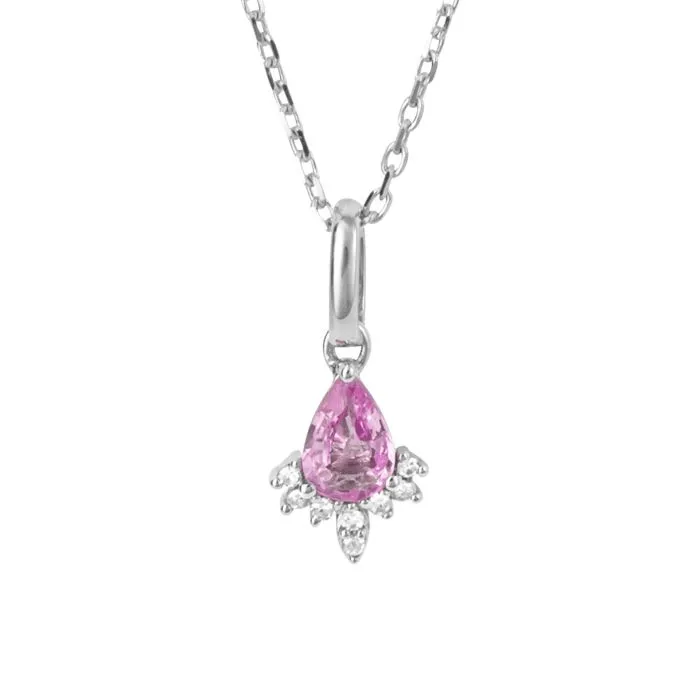 9ct White Gold Pink Sapphire And Diamond Teardop Pendant Only GP1010P