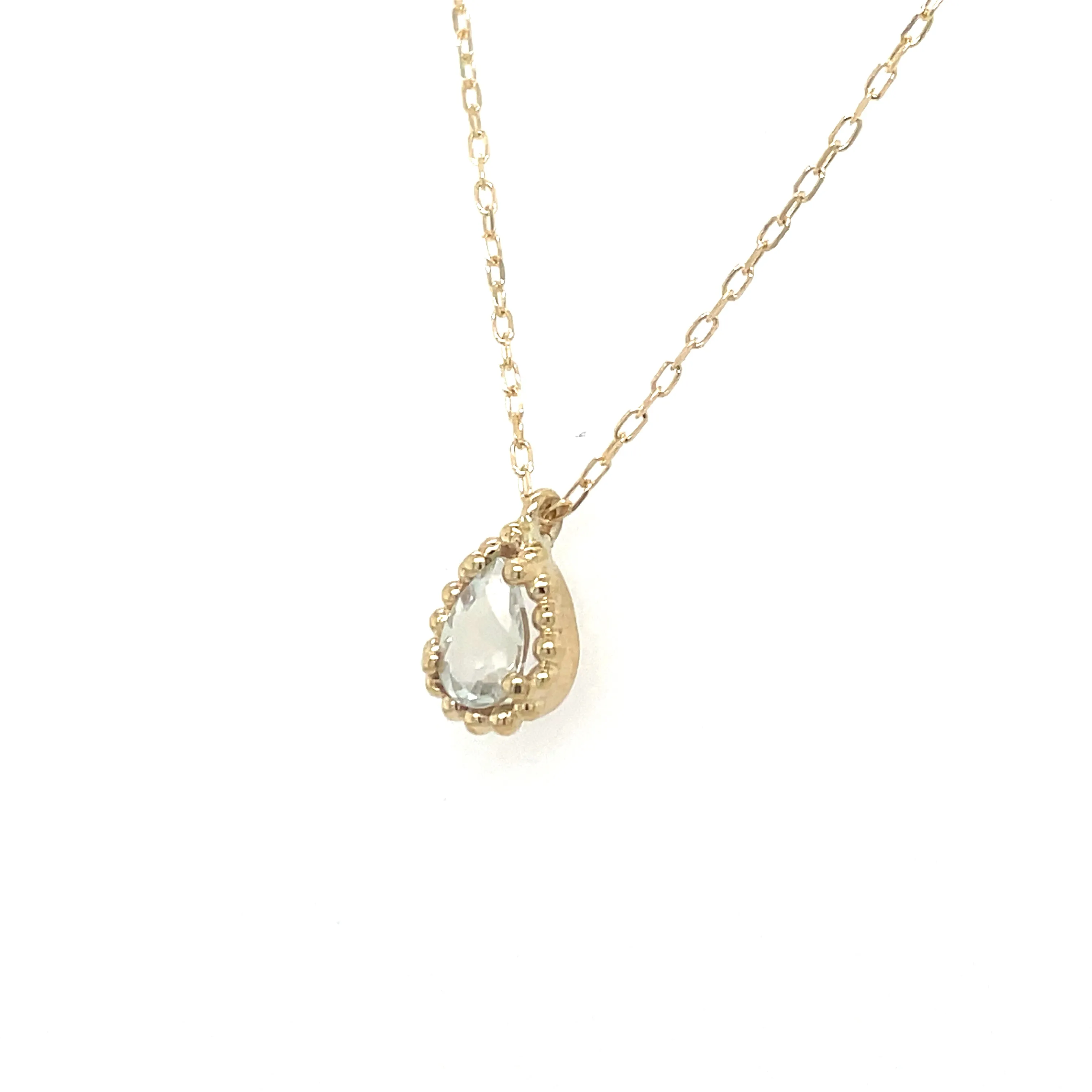 9ct Yellow Gold Pear Cut Green Amethyst Necklace with Dotted Edge