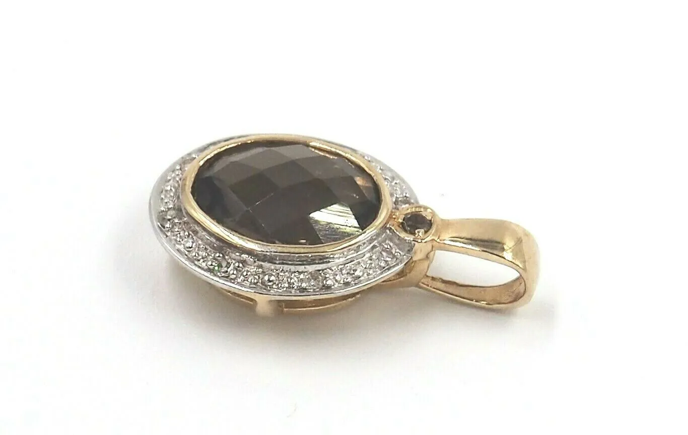 9ct Yellow Gold Smoky Quartz & Diamond Earring & Pendant Set