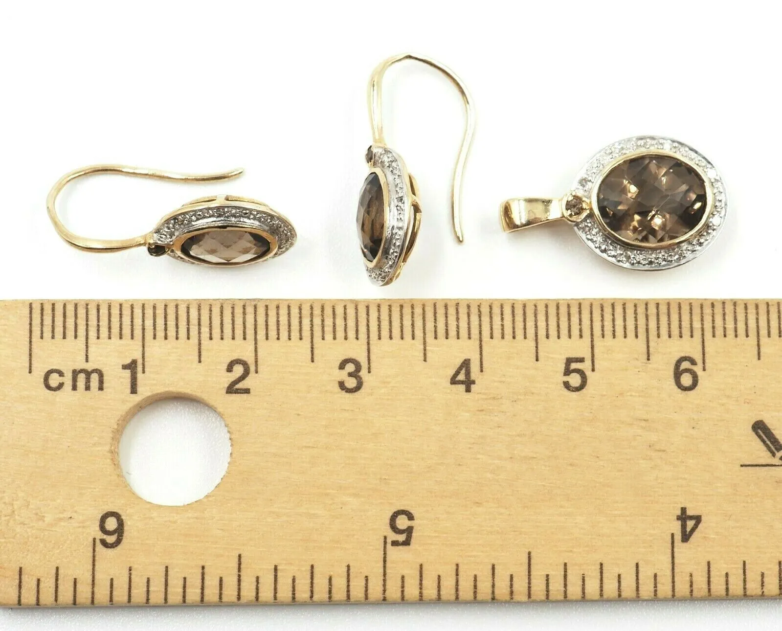 9ct Yellow Gold Smoky Quartz & Diamond Earring & Pendant Set