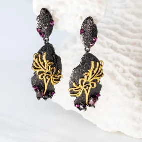 Abstract Black Garnet Drop Earrings in Sterling Silver