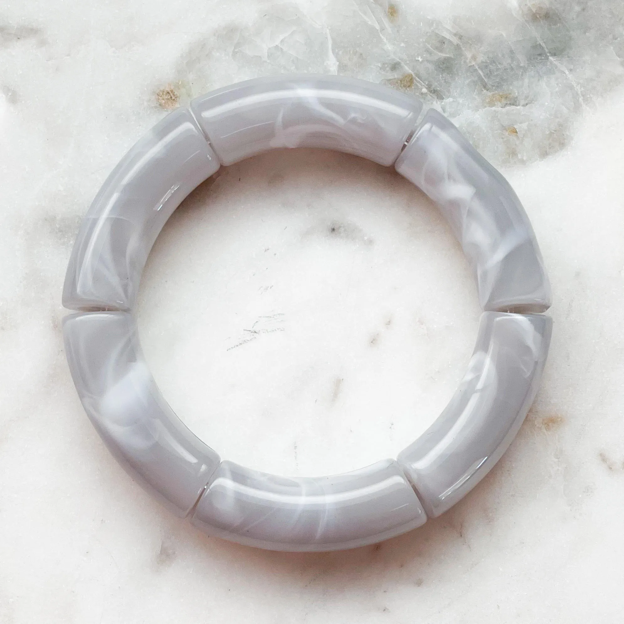 Acrylic Bamboo Bangle Bracelet "Marbled Gray"