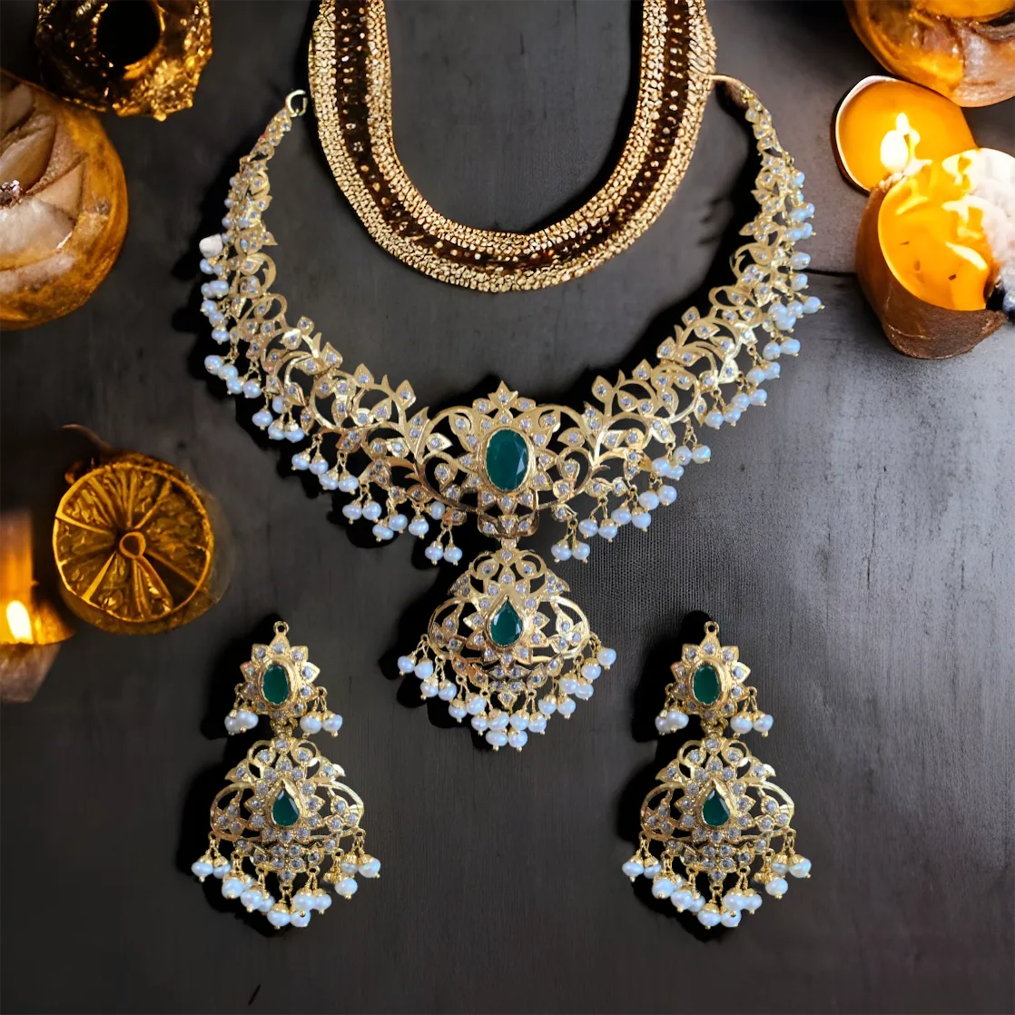 AFSANA  gold plated silver necklace set ( READY TO SHIP )